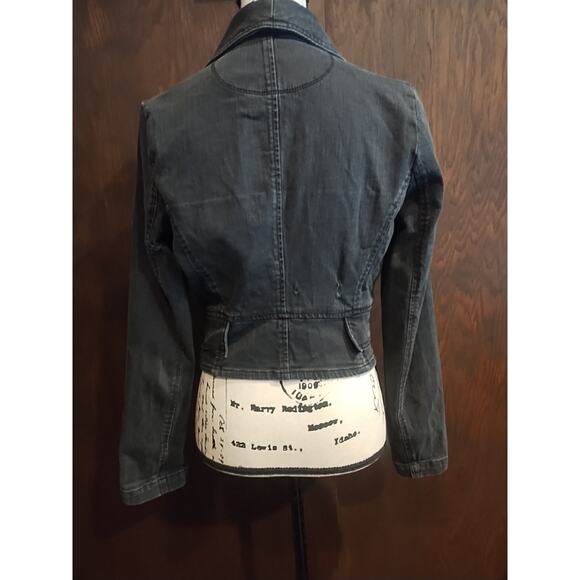 Y2K Gothic Steampunk Moto Biker Jacket Goth Punk Metal Black snap Distressed - Picture 5 of 9